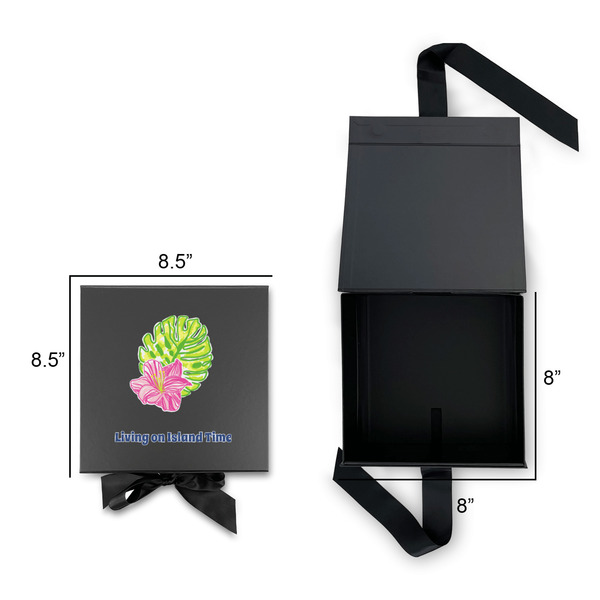 Preppy Hibiscus Gift Boxes with Magnetic Lid - Black - Open & Closed