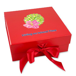 Preppy Hibiscus Gift Box with Magnetic Lid - Red (Personalized)