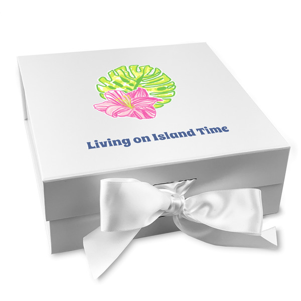 Custom Preppy Hibiscus Gift Box with Magnetic Lid - White (Personalized)