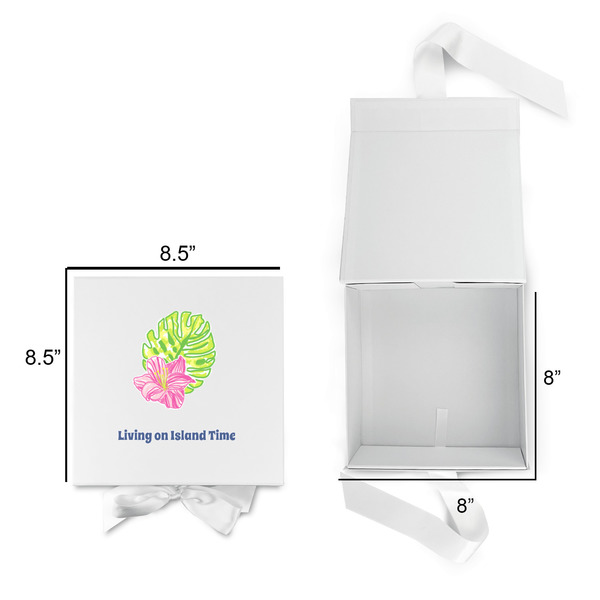 Preppy Hibiscus Gift Boxes with Magnetic Lid - White - Open & Closed