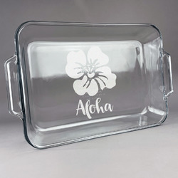 Preppy Hibiscus Glass Baking Dish with Truefit Lid - 13in x 9in (Personalized)