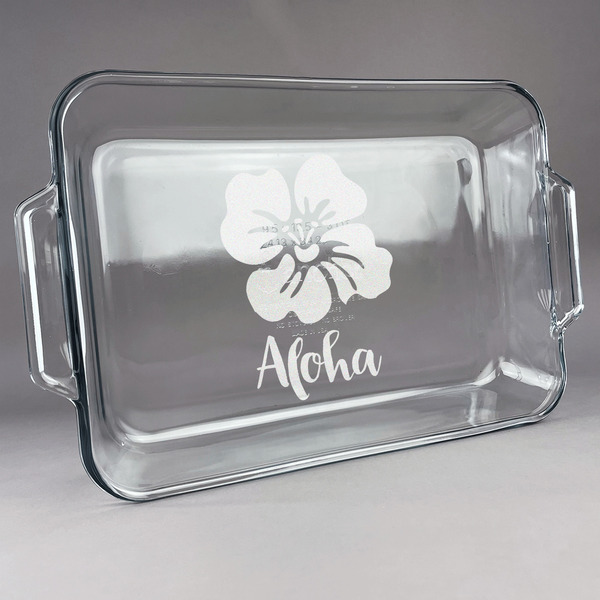 Custom Preppy Hibiscus Glass Baking Dish with Truefit Lid - 13in x 9in (Personalized)