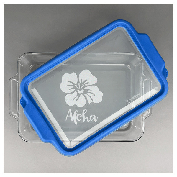 Preppy Hibiscus Glass Baking Dish - FRONT w/ LID (13x9)