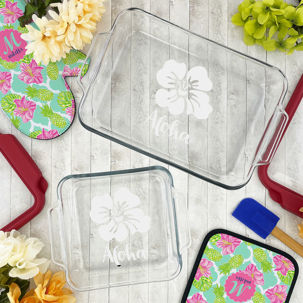 Preppy Hibiscus Glass Baking Dish Set - LIFESTYLE
