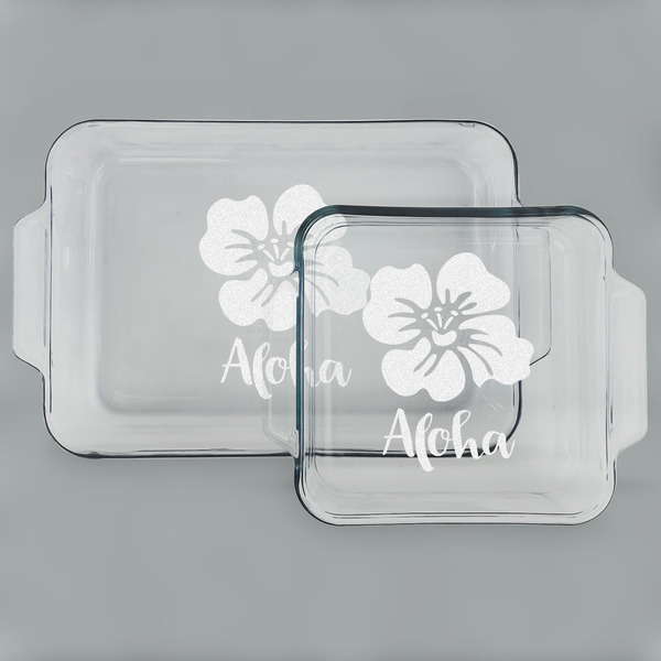 Custom Preppy Hibiscus Set of Glass Baking & Cake Dish - 13in x 9in & 8in x 8in (Personalized)