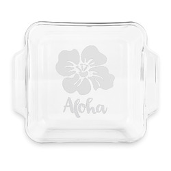 Preppy Hibiscus Glass Cake Dish with Truefit Lid - 8in x 8in (Personalized)