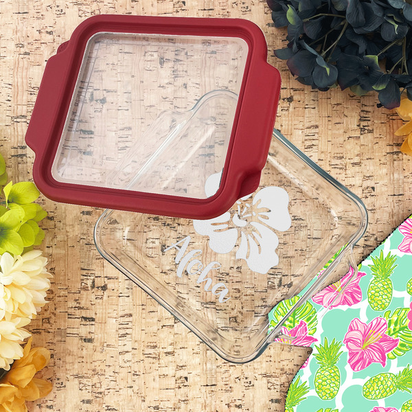 Preppy Hibiscus Glass Cake Dish - LIFESTYLE (8x8)