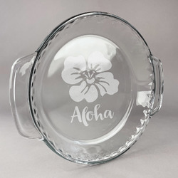 Preppy Hibiscus Glass Pie Dish - 9.5in Round (Personalized)