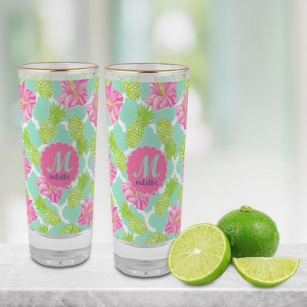 Preppy Hibiscus Glass Shot Glass - 2 oz - LIFESTYLE
