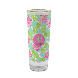 Preppy Hibiscus 2 oz Shot Glass -  Glass with Gold Rim - Single (Personalized)
