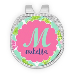 Preppy Hibiscus Golf Ball Marker - Hat Clip - Silver