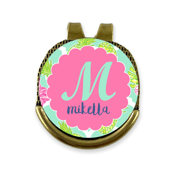Custom Preppy Hibiscus Golf Ball Marker - Hat Clip - Gold