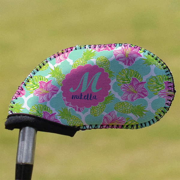 Custom Preppy Hibiscus Golf Club Iron Cover (Personalized)