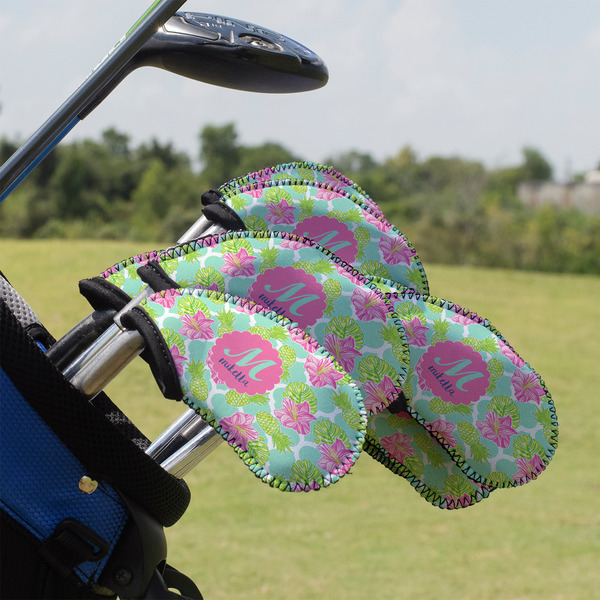 Custom Preppy Hibiscus Golf Club Iron Cover - Set of 9 (Personalized)