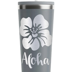 Preppy Hibiscus RTIC Everyday Tumbler with Straw - 28oz - Grey - Single-Sided (Personalized)