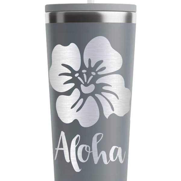 Preppy Hibiscus Grey RTIC Everyday Tumbler - 28 oz. - Close Up