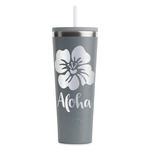 Preppy Hibiscus RTIC Everyday Tumbler with Straw - 28oz - Grey - Single-Sided (Personalized)