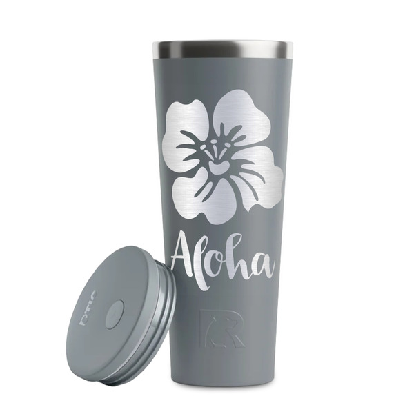 Preppy Hibiscus Grey RTIC Everyday Tumbler - 28 oz. - Lid Off