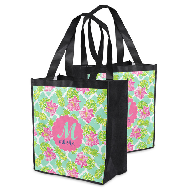 Preppy Hibiscus Grocery Bag - MAIN