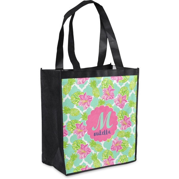 Custom Preppy Hibiscus Grocery Bag (Personalized)