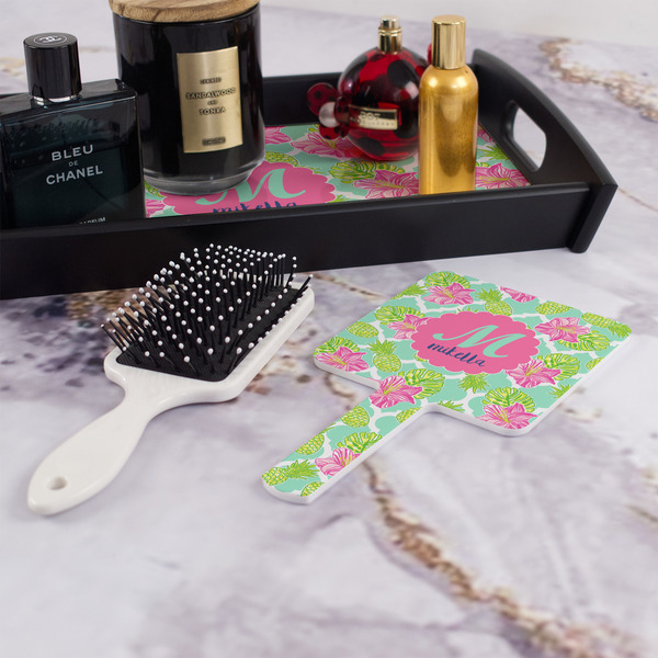 Preppy Hibiscus Hand Mirror - With Hair Brush
