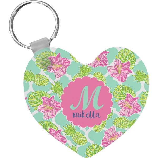 Custom Preppy Hibiscus Heart Plastic Keychain w/ Name and Initial