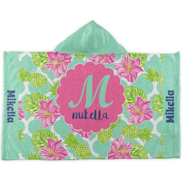 Custom Preppy Hibiscus Kids Hooded Towel (Personalized)