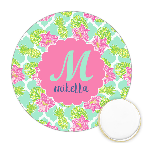 Custom Preppy Hibiscus Printed Cookie Topper - Round (Personalized)