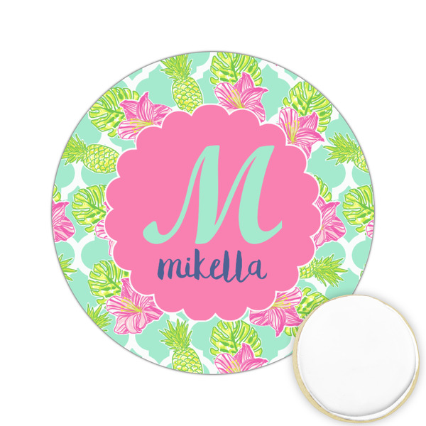 Custom Preppy Hibiscus Printed Cookie Topper - 2.15" (Personalized)
