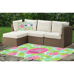 Preppy Hibiscus Indoor / Outdoor Rug - Custom Size w/ Name and Initial