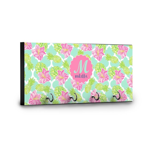 Preppy Hibiscus Key Hanger - Front View with Hooks