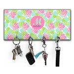 Preppy Hibiscus Key Hanger w/ 4 Hooks w/ Name and Initial