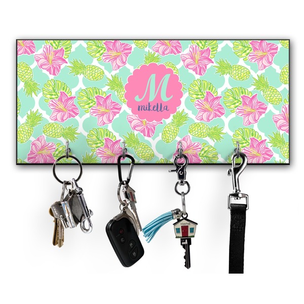 Custom Preppy Hibiscus Key Hanger w/ 4 Hooks w/ Name and Initial