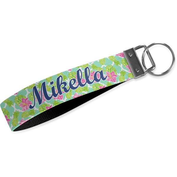 Custom Preppy Hibiscus Webbing Keychain Fob - Large (Personalized)