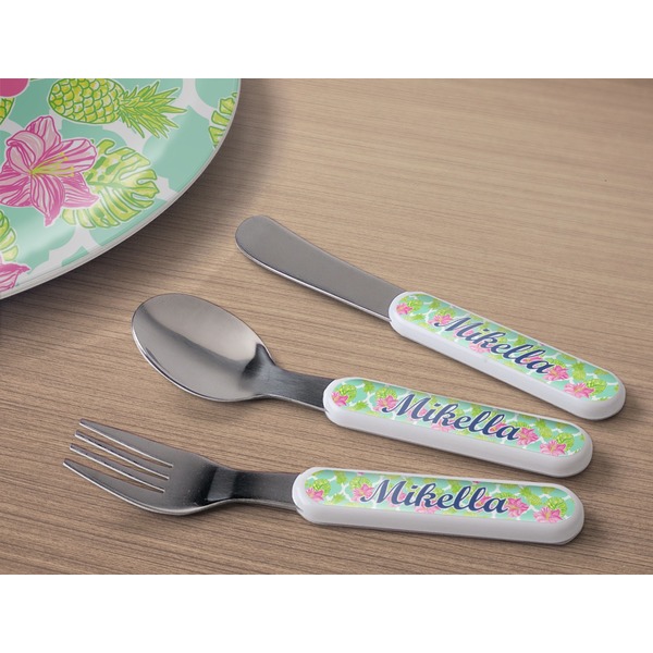 Preppy Hibiscus Kids Flatware w/ Plate