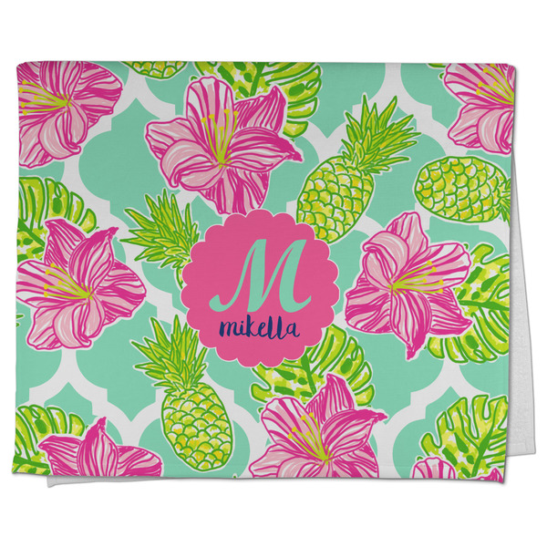 Custom Preppy Hibiscus Kitchen Towel - Poly Cotton w/ Name and Initial