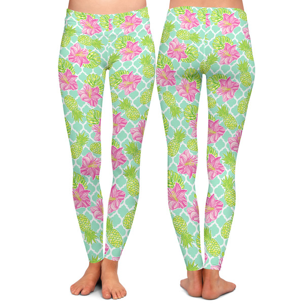 Preppy Hibiscus Ladies Leggings - Front and Back