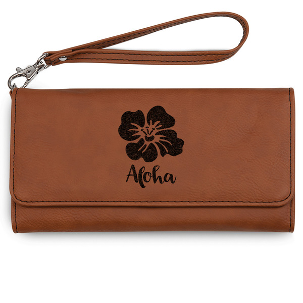 Custom Preppy Hibiscus Ladies Leatherette Wallet - Laser Engraved - Rawhide (Personalized)