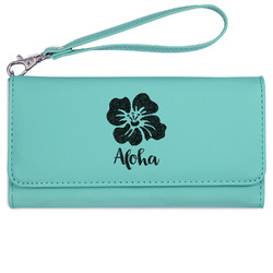 Preppy Hibiscus Ladies Leatherette Wallet - Laser Engraved- Teal (Personalized)