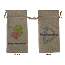 Preppy Hibiscus Large Burlap Gift Bag - Front & Back (Personalized)
