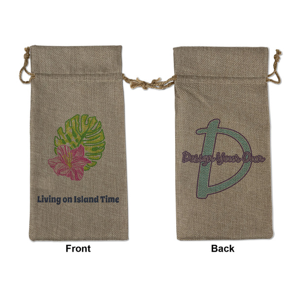 Custom Preppy Hibiscus Large Burlap Gift Bag - Front & Back (Personalized)