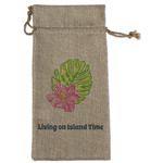 Preppy Hibiscus Large Burlap Gift Bag - Front (Personalized)