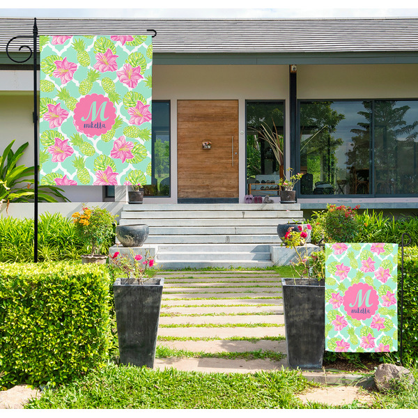 Custom Preppy Hibiscus Large Garden Flag - Double Sided (Personalized)
