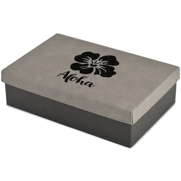 Custom Preppy Hibiscus Large Gift Box w/ Engraved Leather Lid (Personalized)