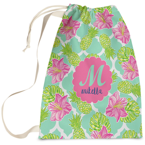 Custom Preppy Hibiscus Laundry Bag - Large (Personalized)