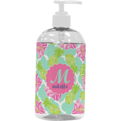 Preppy Hibiscus Plastic Soap / Lotion Dispenser (16 oz - Large - White) (Personalized)