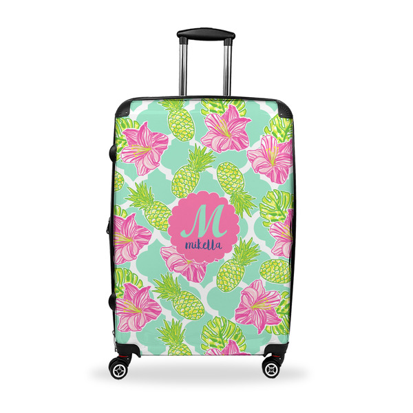 Custom Preppy Hibiscus Suitcase - 28" Large - Checked w/ Name and Initial