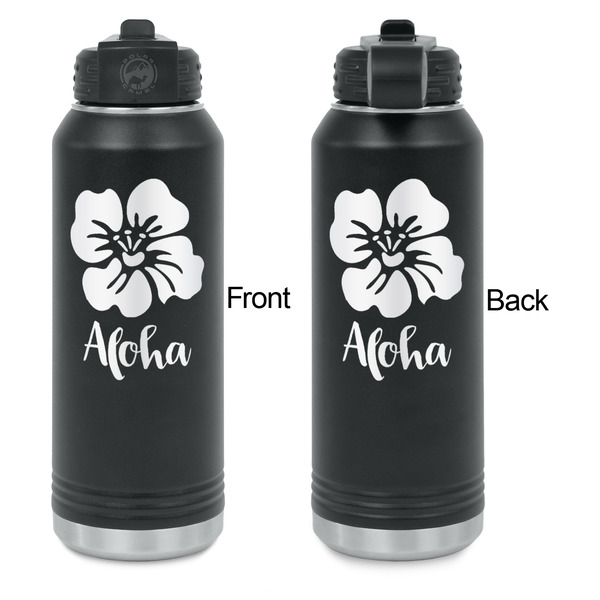 Preppy Hibiscus Laser Engraved Water Bottles - Front & Back Engraving - Front & Back View