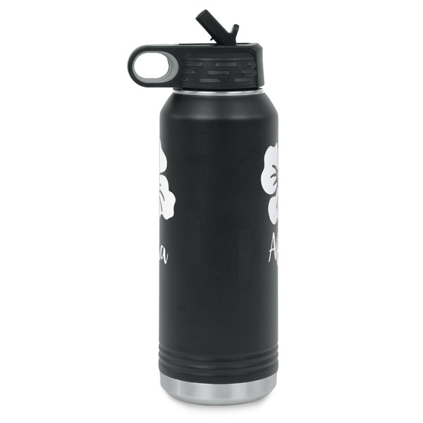 Preppy Hibiscus Laser Engraved Water Bottles - Front & Back Engraving - Side View