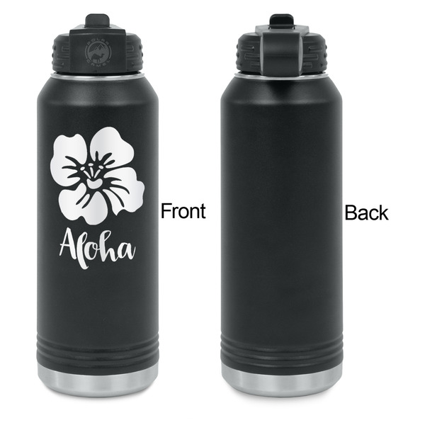 Preppy Hibiscus Laser Engraved Water Bottles - Front Engraving - Front & Back View